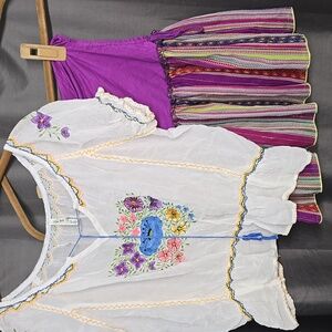 Rampage Cream Ruffled Flutter Sleeve Blouse and Skirt